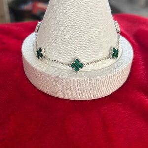 Designer green malachite silver‎ clover bracelet